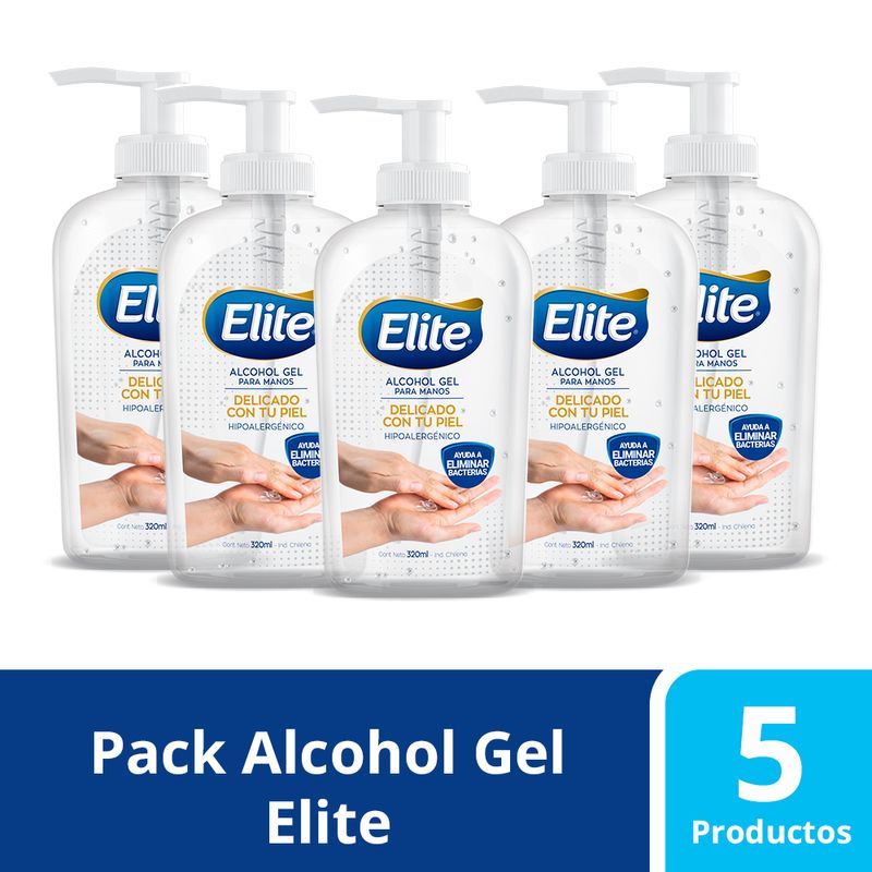 Pack 5 Alcohol Gel Elite Hipoalergenico 320 ml